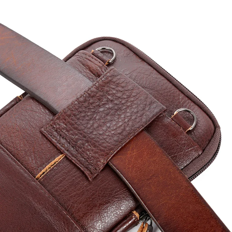Riñonera Vintage de cuero genuino para hombre, bolsa de teléfono móvil a la moda, cinturón de negocios, bolso de mensajero de hombro de cuero de vaca