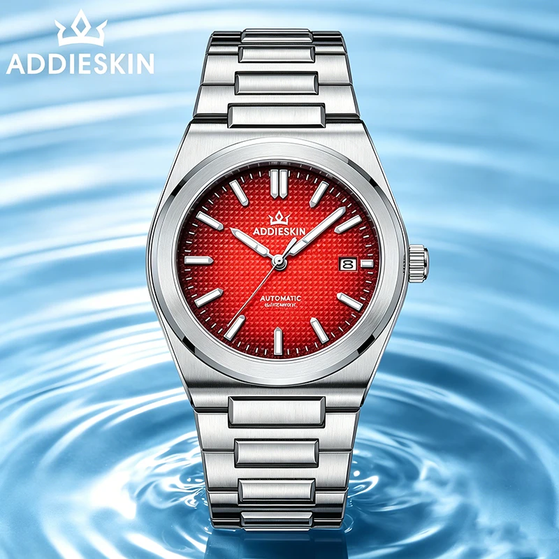 AddiesKin K004 Red Waffle Dial Luxury Watch for Men 39mm 10mm Ultra Thin Sapphire Crystal BGW9 Luminous 9015 Caramel Gradient