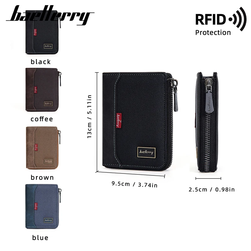 Baellerry New RFID Men Wallets Simple Zipper Coin Pocket Male Wallet High Quality PU Leather Photo Holder Man Money Clips