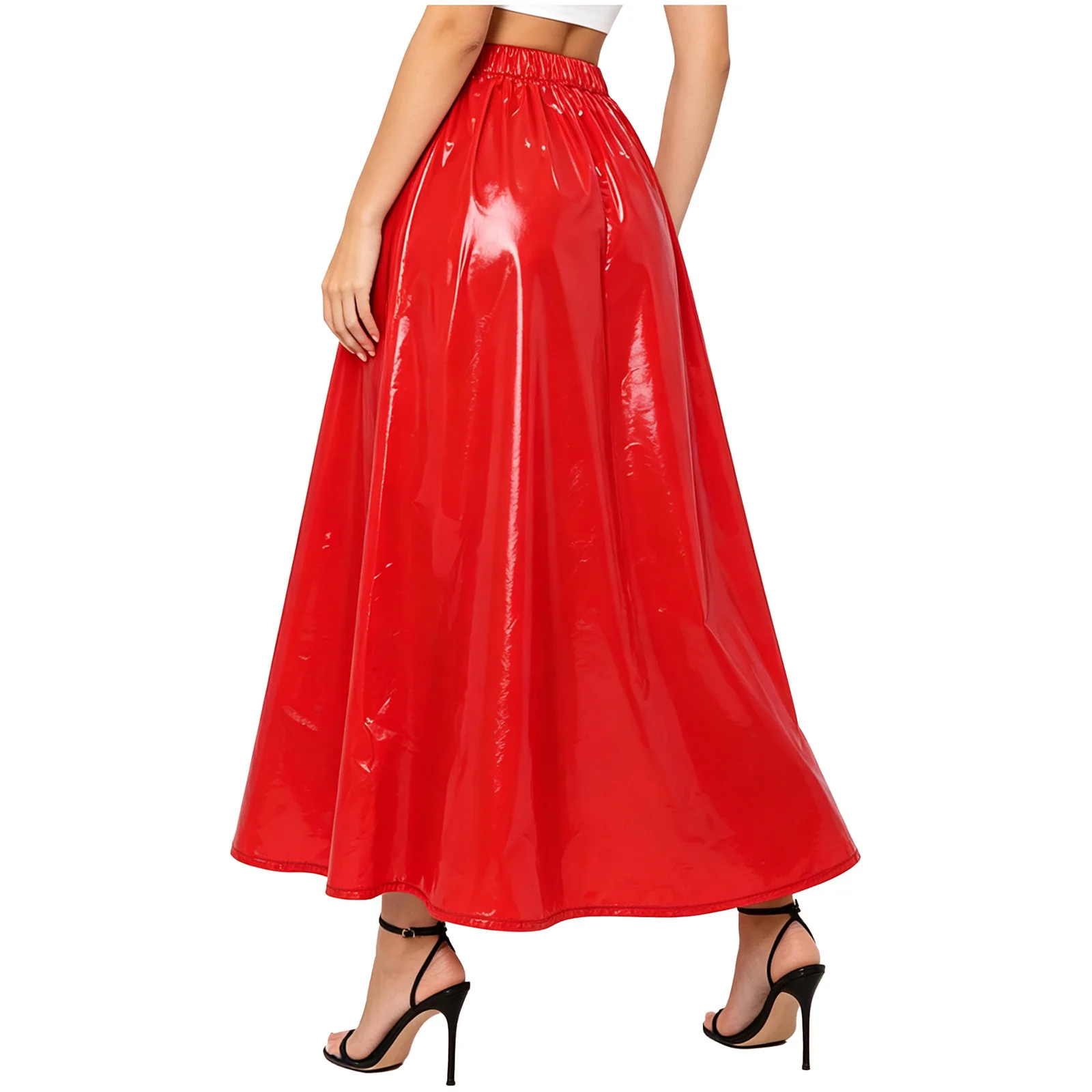 Vinyl Skirt Women New Leather Long Skirt Waterproof Glossy Cover-up Maxi Skirt High Waist Rave Skirt Party Beach Skirt Clubwear