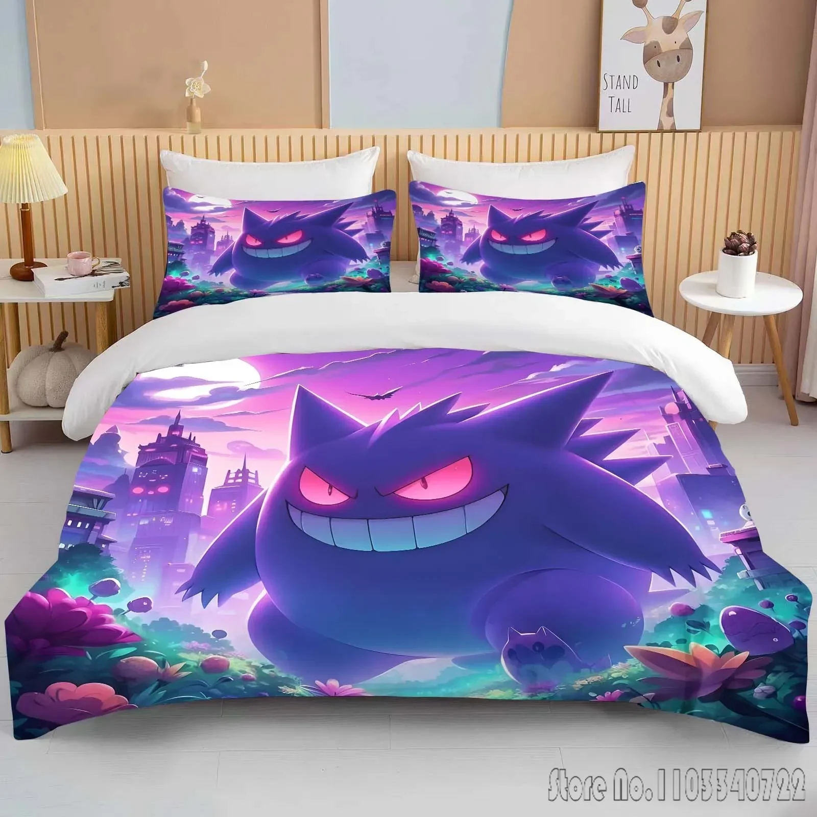 Anime Hot Pokemon Gengar Set di biancheria da letto per bambini stampato in 3D Set copripiumino per bambini biancheria da letto Twin Single King regalo per adulti per bambini