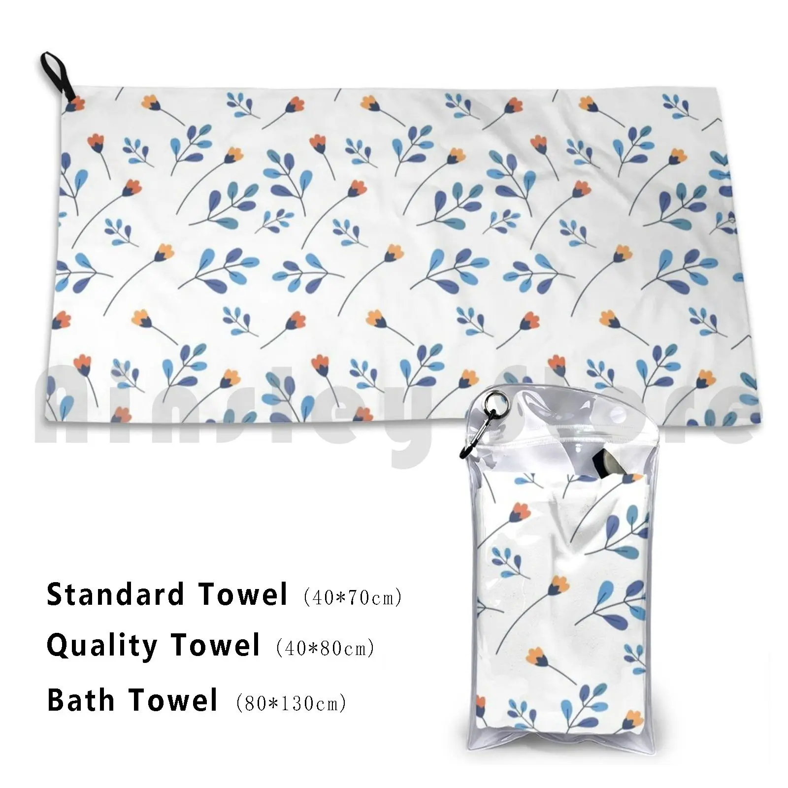 Blue Floral Flower Pattern Bath Towel Beach Cushion 775 Flower Floral Water Color Blue Light Blue White Face