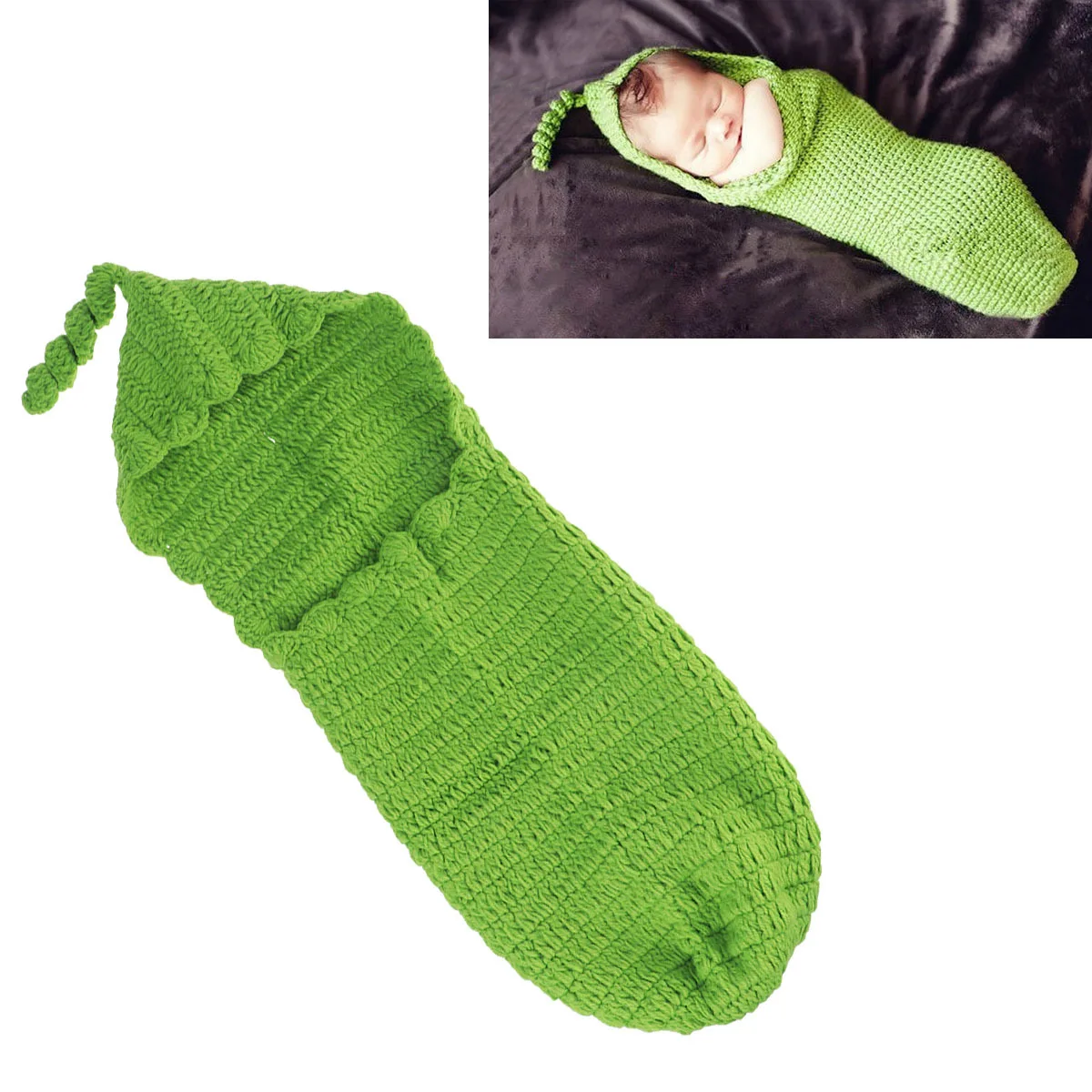

Newborn Baby Photography Props Green Crochet Sleep Bag Baby Photo Prop Costume Outfit Newborn Photography Props