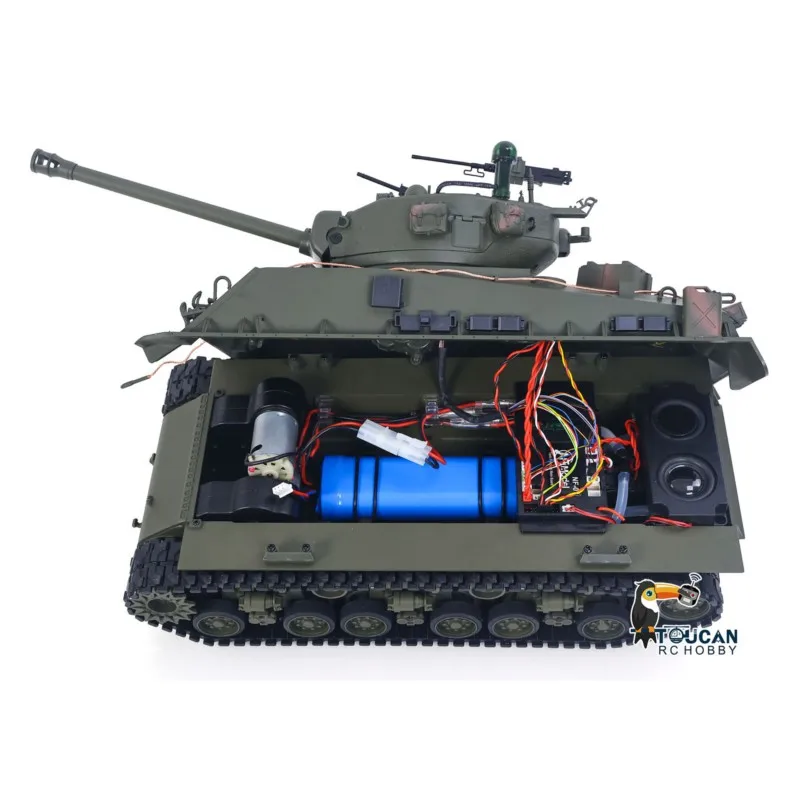 US Stock 1/16 Sherman M4A3 Remote Control Tank E8 Edition IR BB Barrel Elevation Smoke Metal Chassis Road Wheels 360 Rotation