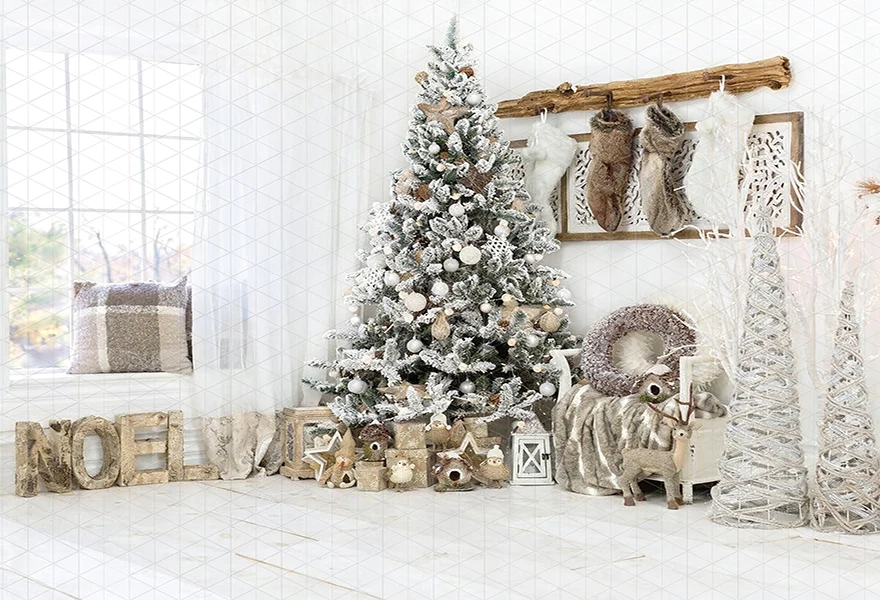 Christmas Corner Backdrop White Fireplace Kids Adult Photography Props Child Baby Photocall Backgrounds
