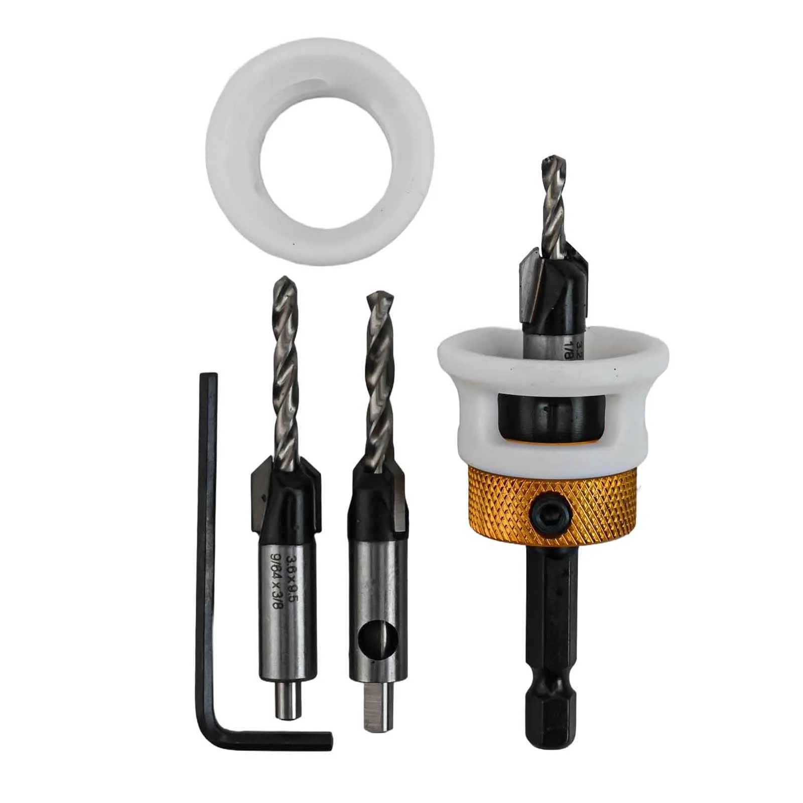 

Набор из трех сменных сверл с зенковкой и регулируемым контролем глубины для повышенной точности сверления