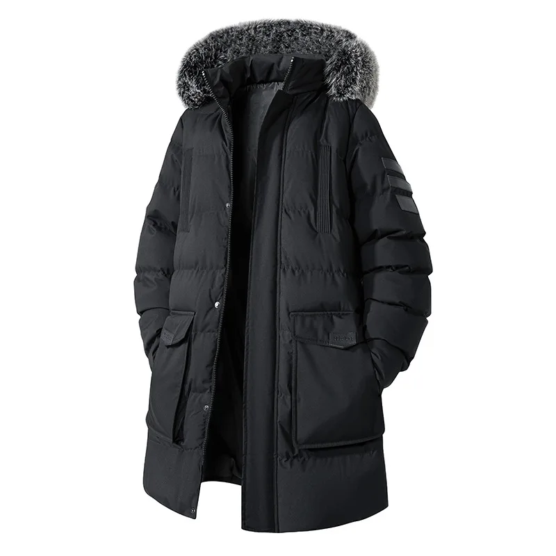Plus Size Solid Color Loose Fit Casual Simple Long Sleeve Calf Length Parkas Winter New Fashion Male Trendy Basic Coats Jackets