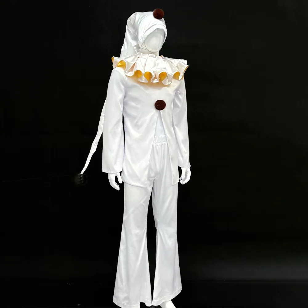 2026 new Pierrot Cosplay Series Costume White Clown Suit Halloween Horror Outfit Character Prop Halloween Carnival Party Outfit view 3