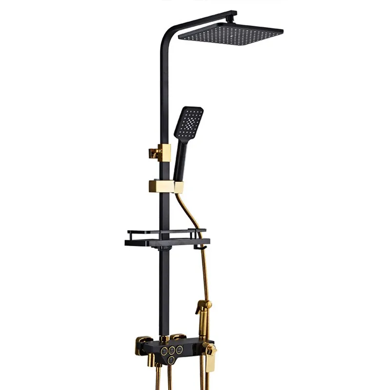 Regendouche Kraan Gouden Zwarte Badkamer Douche Set Met Bidet Sproeier Mengkraan Wall Mount Douche Hot Koudwaterkraan