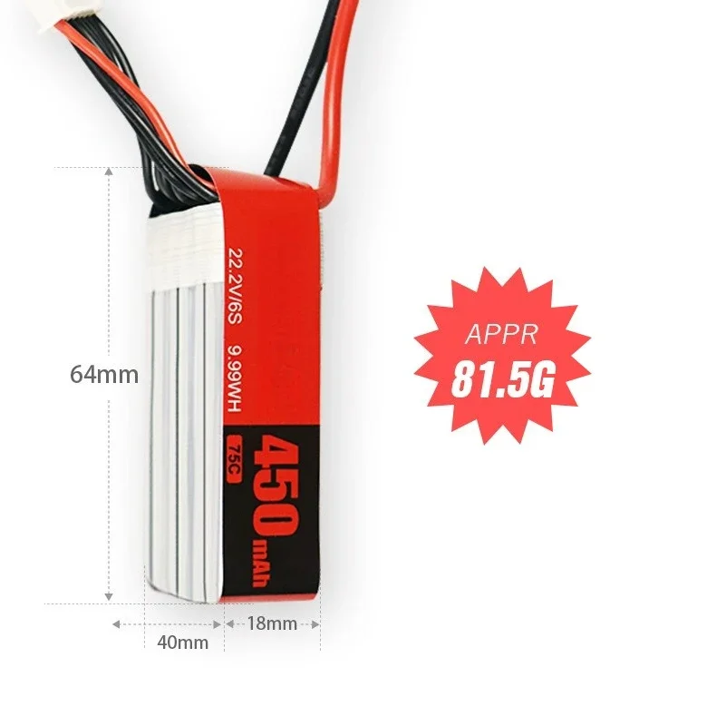 High Power Ultra Light 450mAh 6S 22.2V 75C Special Power Battery For FPV Racing Drone Small Quadcopter Models
