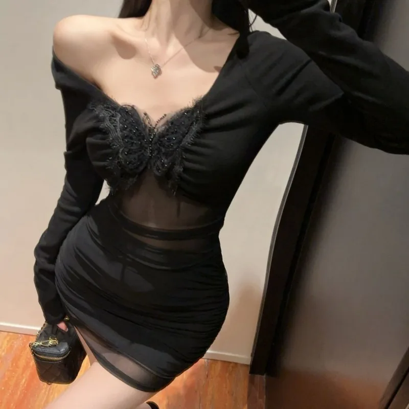 Einfarbig Pullover Langarm Top Falten Rock Temperament Sexy Mode Rock Anzug