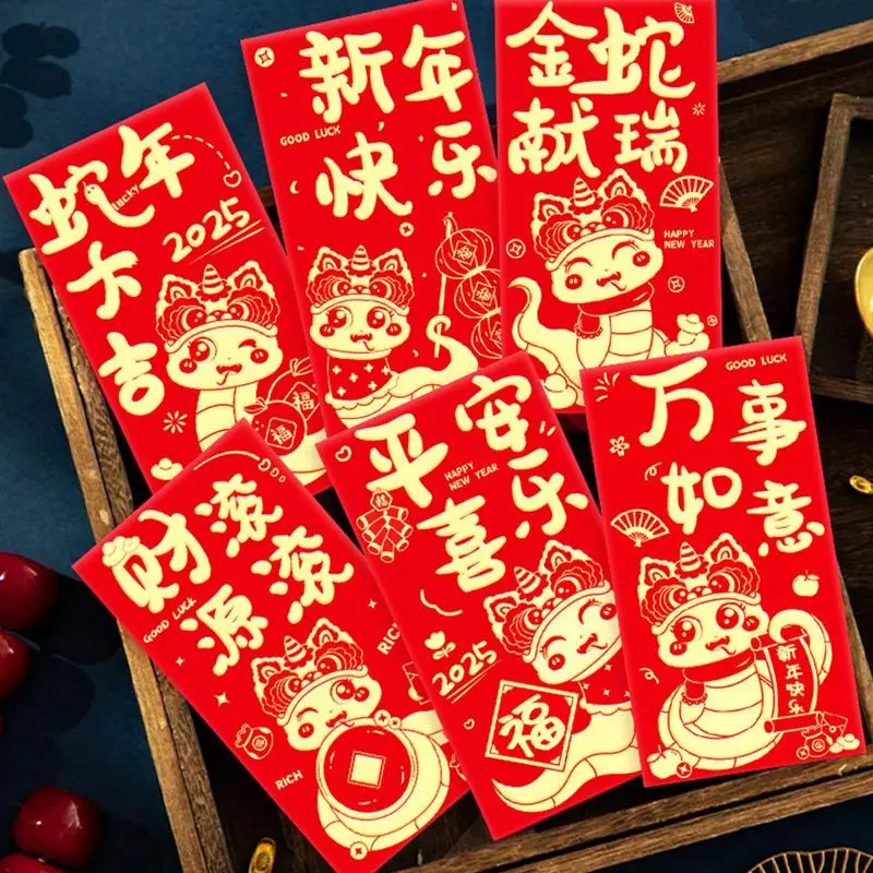 Festival Red Envelope Chinese Snake Year 6Pieces Money Envelopes Spring Festival Cartoon Red Pocket Holiday Supplies For Wedding