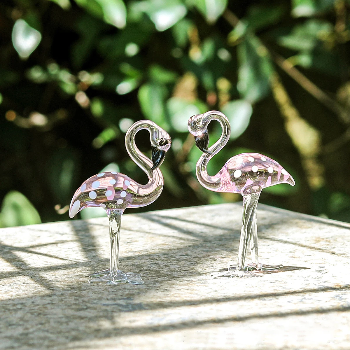 Handmade Art Glass Flamingo Figurines Hand Blown Glass Flamingo Animal Sculpture Collectible Figurines Home and Wedding Decor