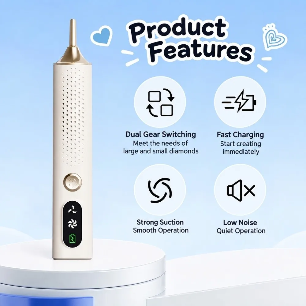Wireless Electric Diamond Painting Pen Adjustable Speed 2 Speed Modes DIY Painting Pen Automatic Pick Up Rhinestone Tool