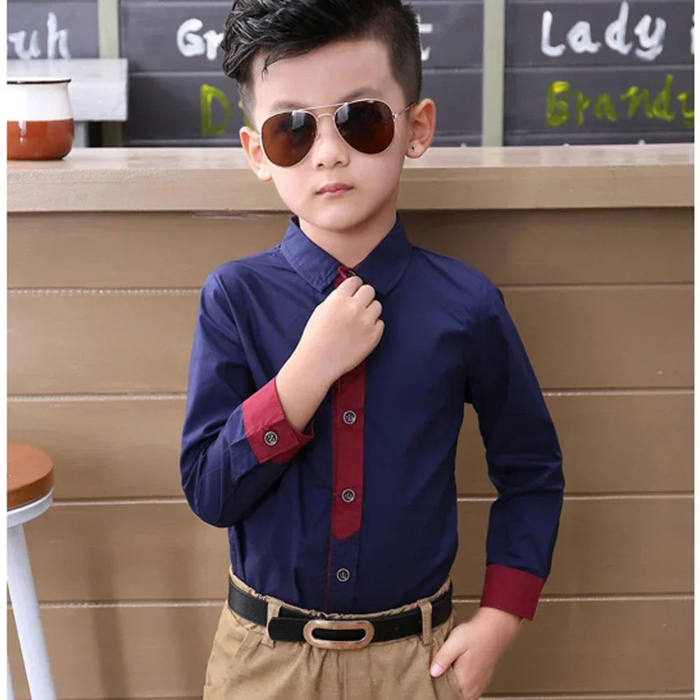 Boys Blouses Long Sleeved Shirts England Style Outerwear Kids Necktie Jacket 2024 Spring Autumn 2 To 10 Yrs Children's Clothing