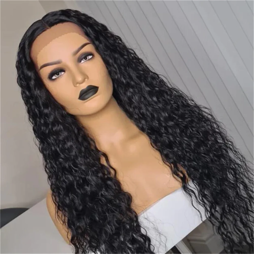 

Soft Long Natural Black Glueless 26Inch Kinky Curly Lace Front Wig For Women With Baby Hair Synthetic Preplucked Glueless Daily
