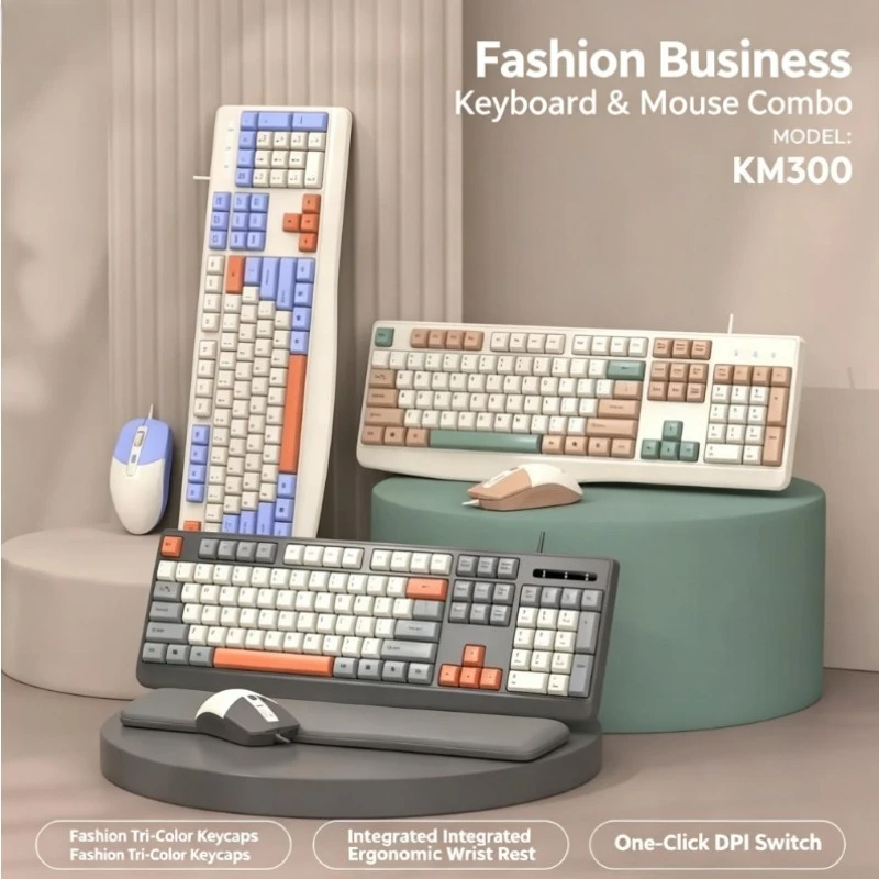 KM300 Wired USB Keyboard Mouse Combo Smooth Typing Ergonomic Structure For Desktop Notebook Household Daily Operation