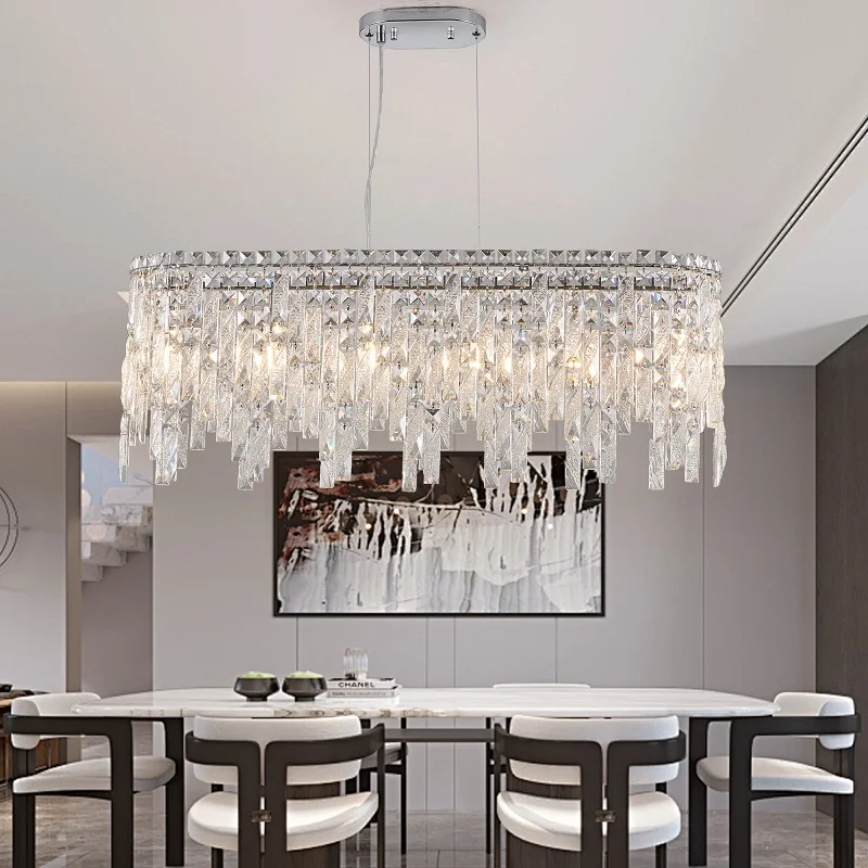 Silver Elegant Oval Crystal Modern Chandelier With Reflective Crystal For Dining Room And Foyer (Bulbs Not Included)