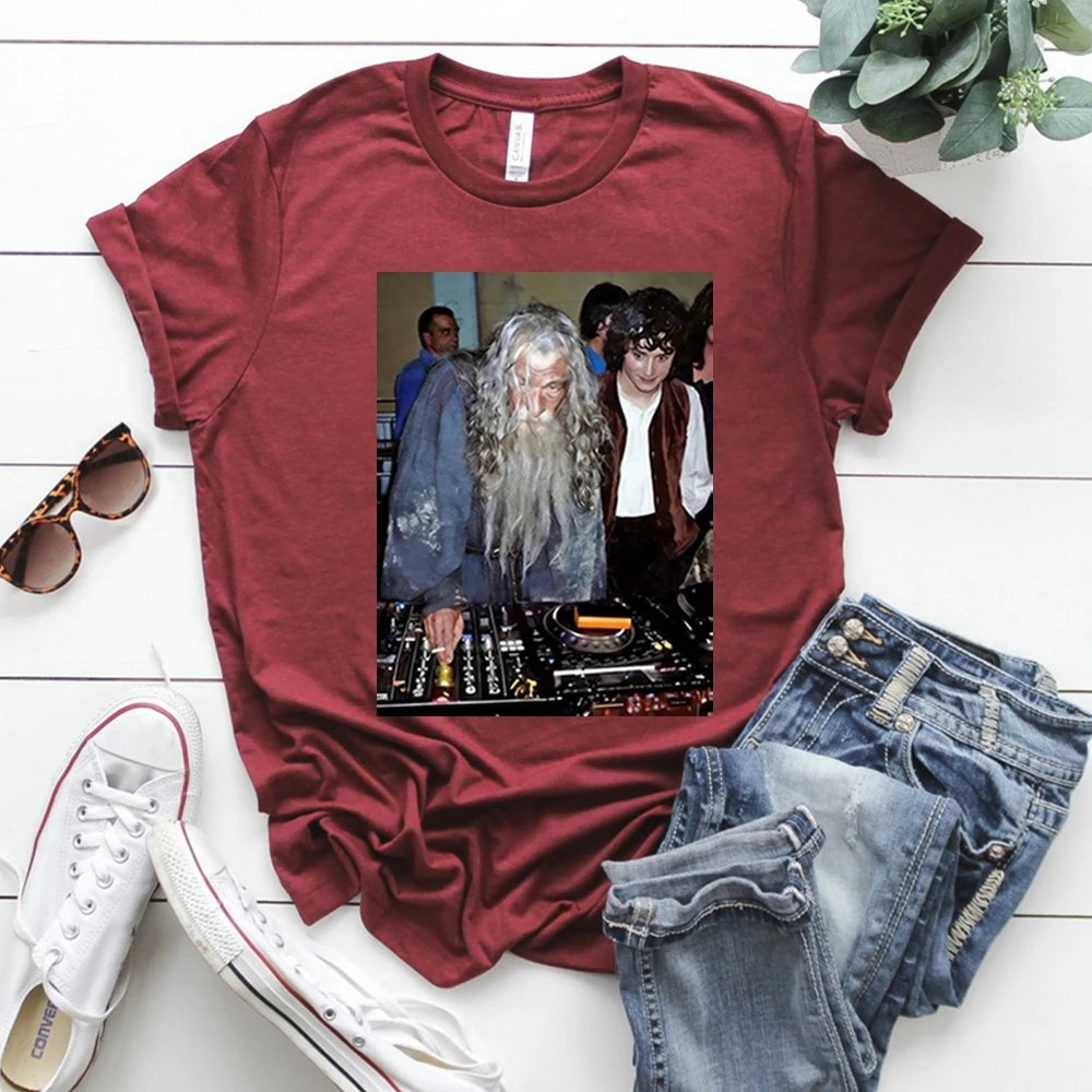LOTR Second Breakfast Club Shirt Funny DJ Gandalf  Frodo Print T-shirt The Shire Fellowship Tops Middle Earth Movie Inspired Tee - view 5