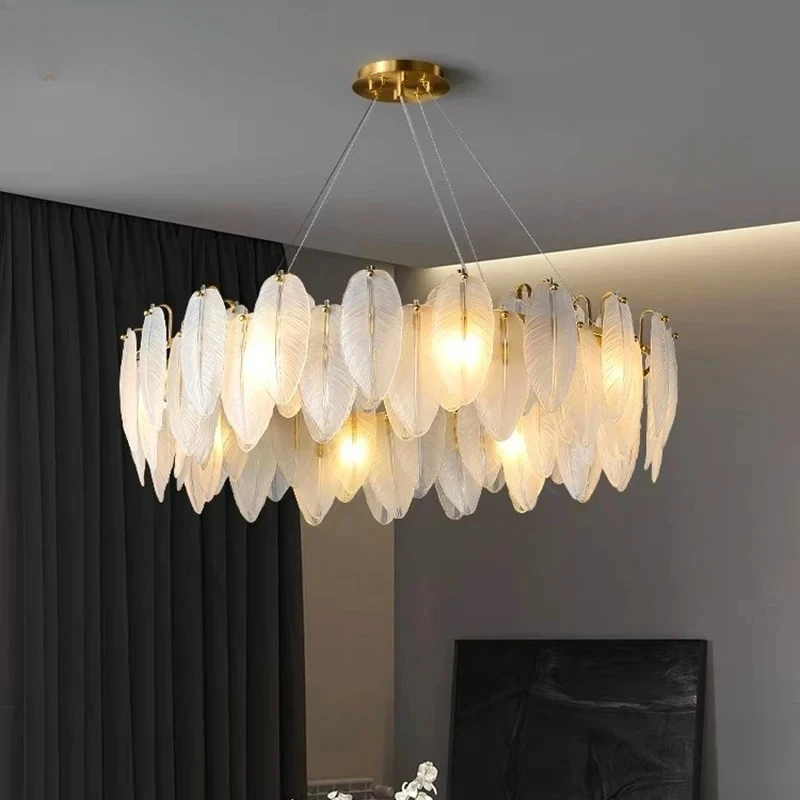 Postmodern Feather Glass Pendant Lights Art Round Chandeliers for Living Dining Room Bedroom Sofa Corner Cafe Home Accessories