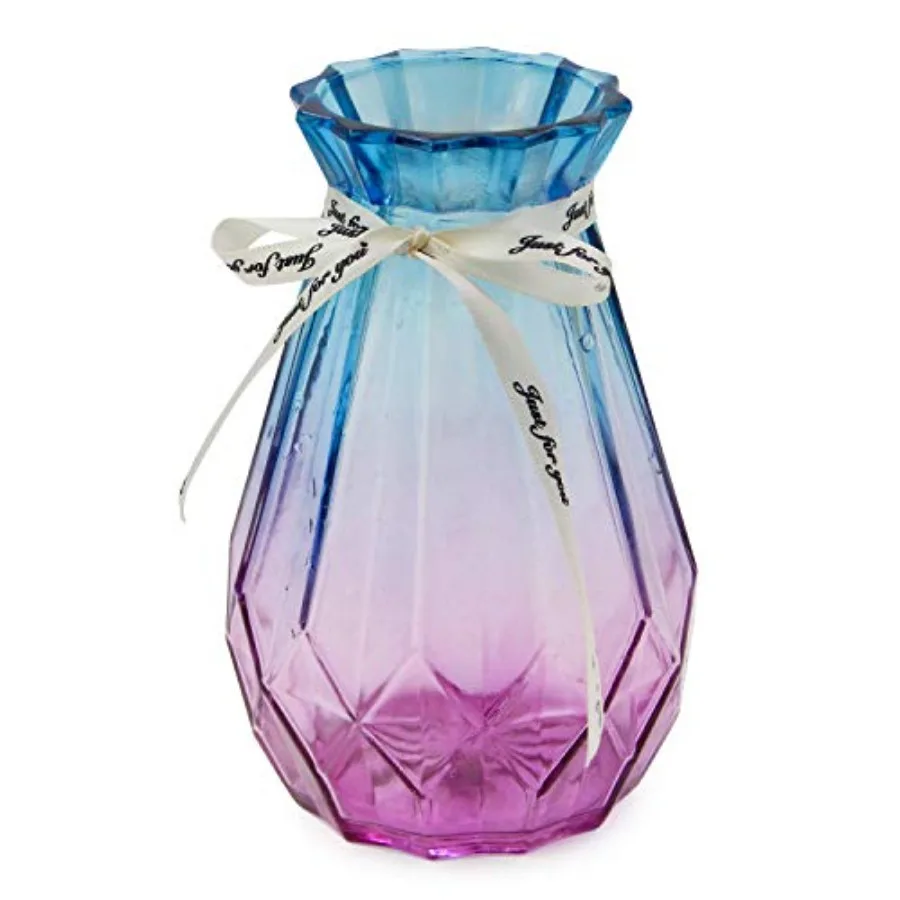 Gradient Multicolor Geometric Faceted Glass Vase