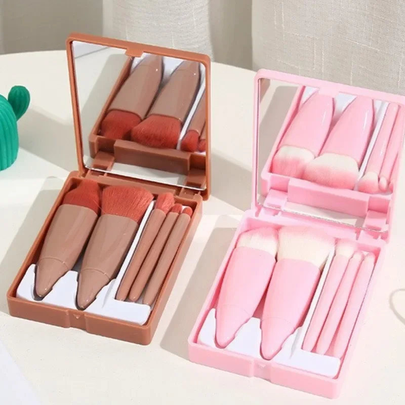 New Plastic Cosmetic Brush 5-piece Set of Portable Pink Soft Hair Powder Blusher Eye Shadow Foundation Make-up Beauty Tools