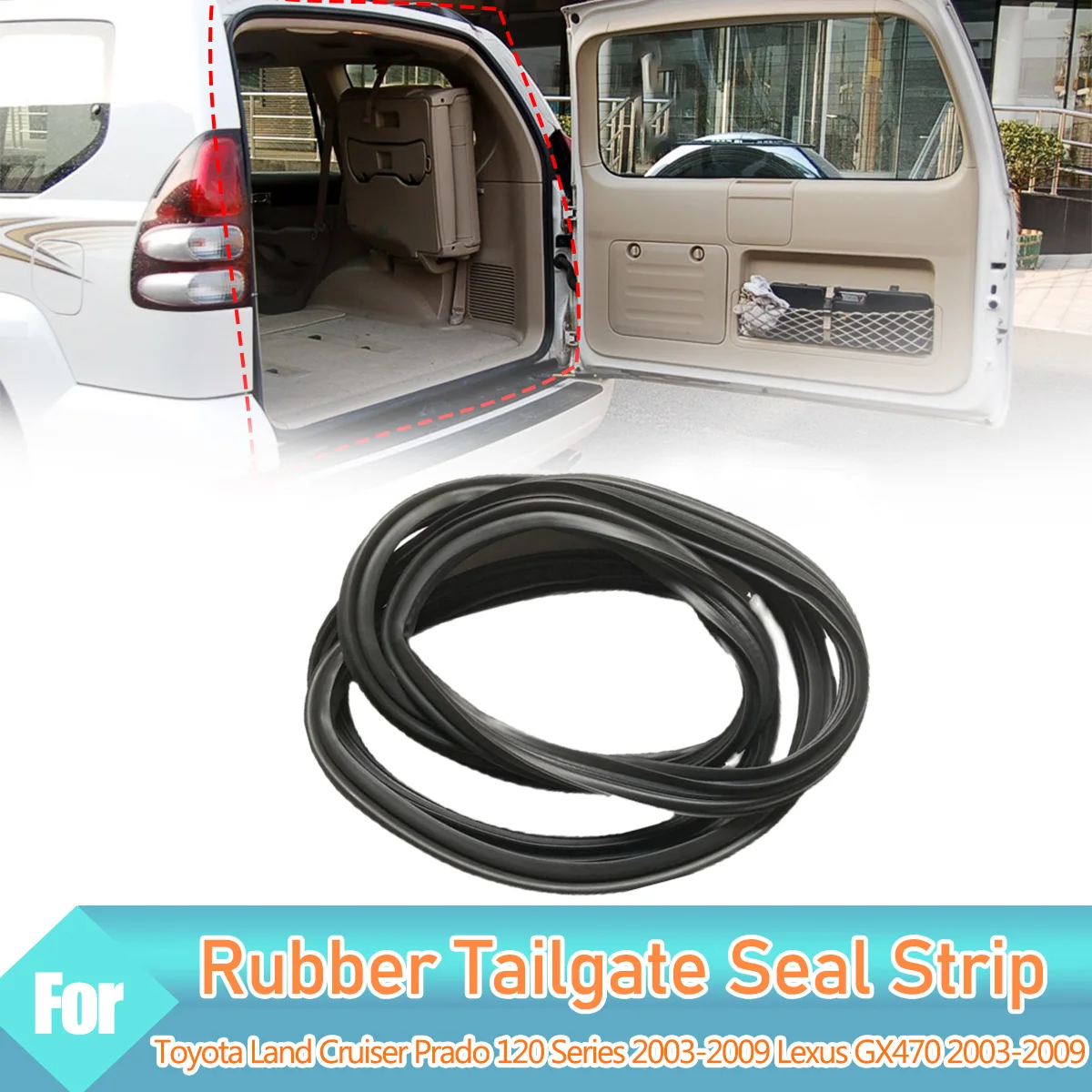 1 PCS Rubber Black Car Rear Trunk Tailgate Seal Strip For Toyota Land Cruiser Prado 120 Series 2003-2009 Lexus GX470 2003-2009