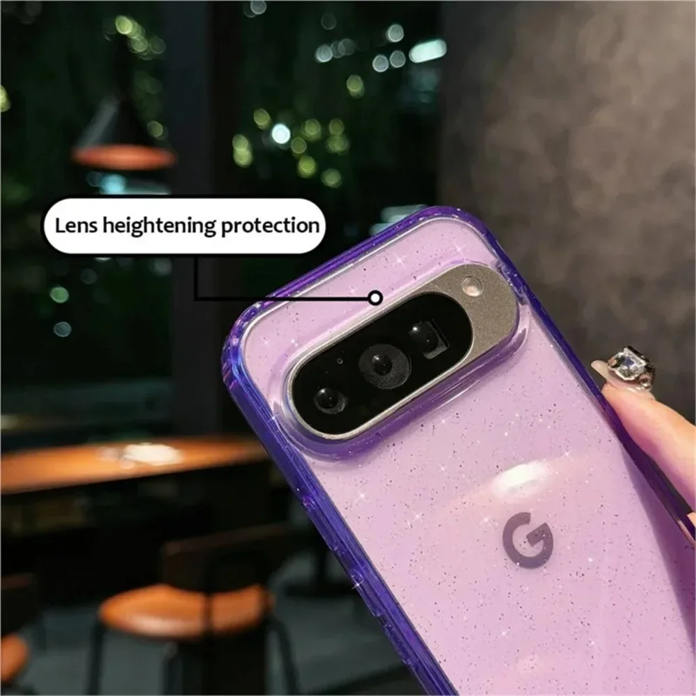 Luxury Glitter Transparent Case For Google Pixel 9 Pro XL HD Clear Camera Protection Soft Silicone Shockpoof Cover For Pixel 9