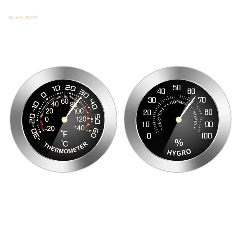 Car Temperature/Humidity Detector Meter Tester-Gauge Dial Type Mini Mechanical Metal Analog Thermometer / Hygrometer Dropship