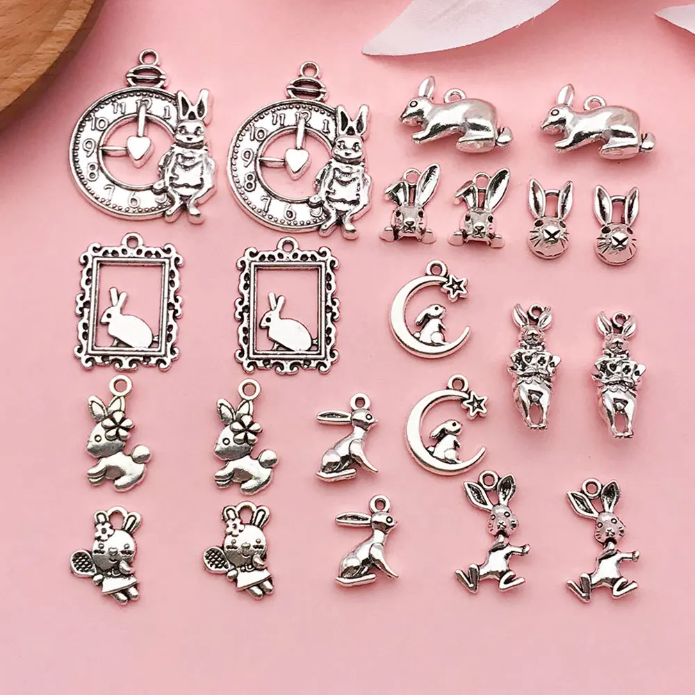 5/10/20Pcs Antique Silver Color Rabbit Charm Pendants Jewelry Accessories Rabbit Charms For Jewelry Making