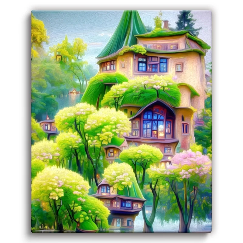 

SDOYUNO Diy Oil Painting By Numbers Coloring For Adults Landscape Green Houses Art Supplies Original Gifts Home Decoration