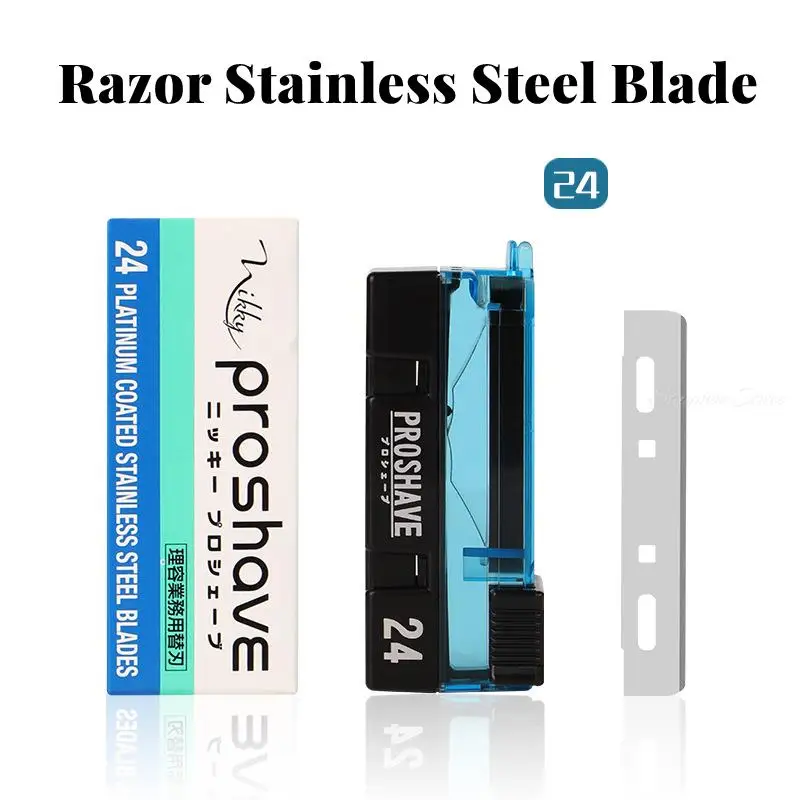 24pcs/box Stainless Steel Razor Blades With Pusher Single-sided Blades For Feather Razor Unsex Used For Shaving Hair Removal