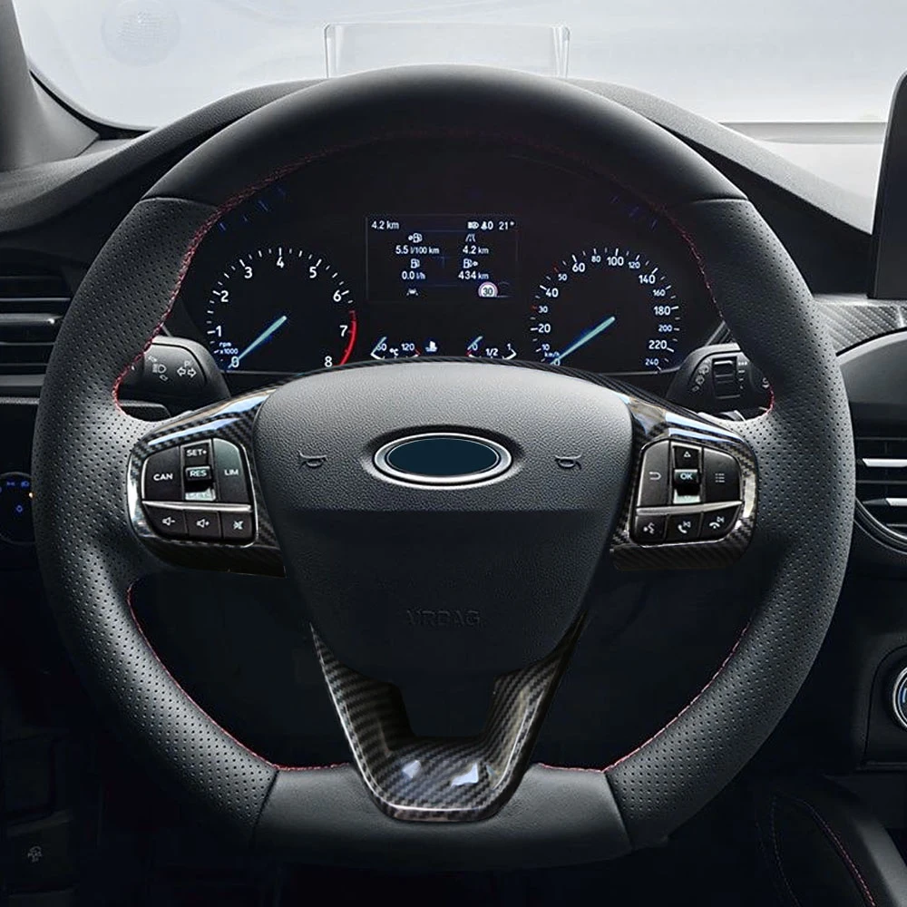 Car Steering Wheel Cover Trim for Ford Focus 4 MK4 Kuga Escape MK3 Fiesta MK8 2017 - 2019 Auto Decoration Sticker Accessories