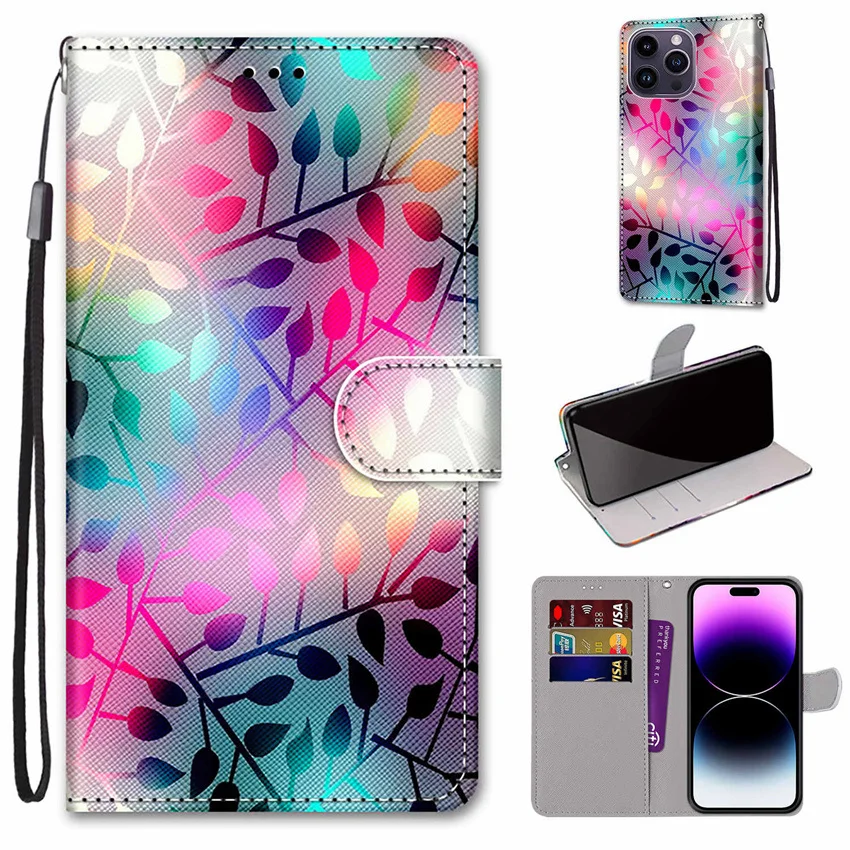 Fashion Flip Book Case For Redmi Note 12 13 Pro Plus 12C 12R 4G 5G Colorful Painted Stand Animal Flowers Wolf Cat Dog on Cover