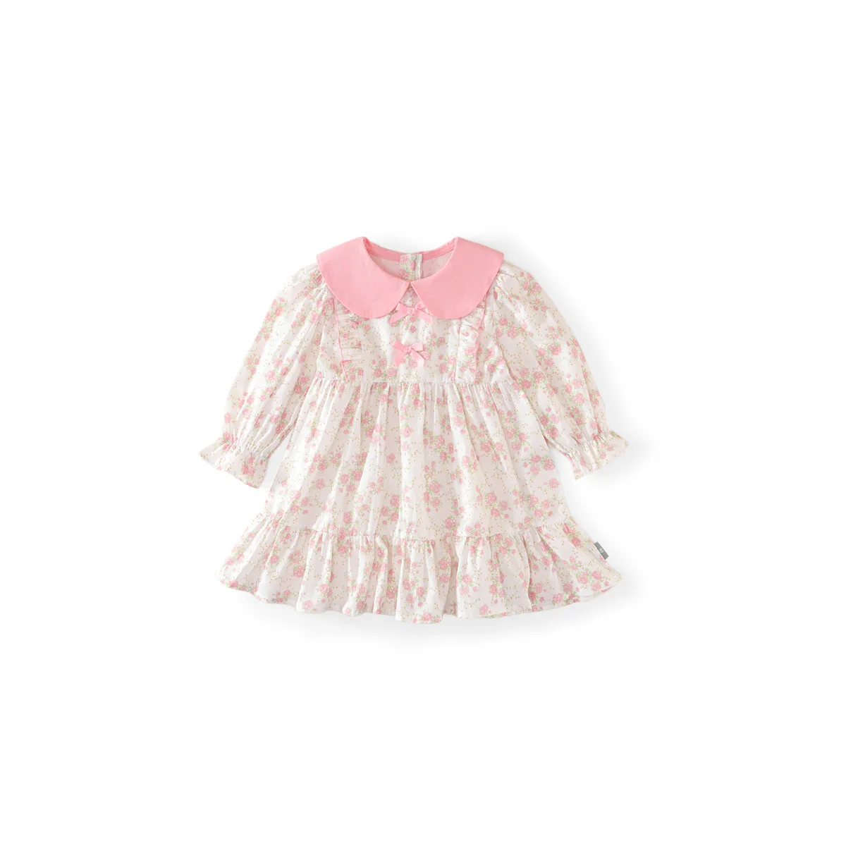 

Spring Autumn Children Kid Girl Dress Cotton Turn Down Collar Infant Baby Girl Vestidos Loose Floral Print Bow Little Girl Dress