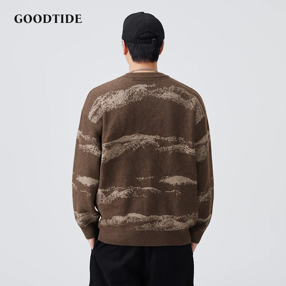 Fashion Men's Casual Landscape Pattern Sweater Autumn Winter Crew Neck Knitted Pullover Comfortable Soft Long Sleeve Jumper Top
