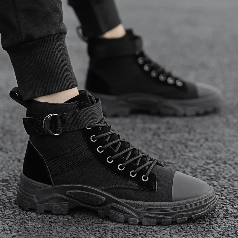 

Men's High-top Boots 2024new Breathable Canvas Casual Boots Non Slip Desert Boot Men Lace Up Sneakers Work Shoe Botas Masculinas