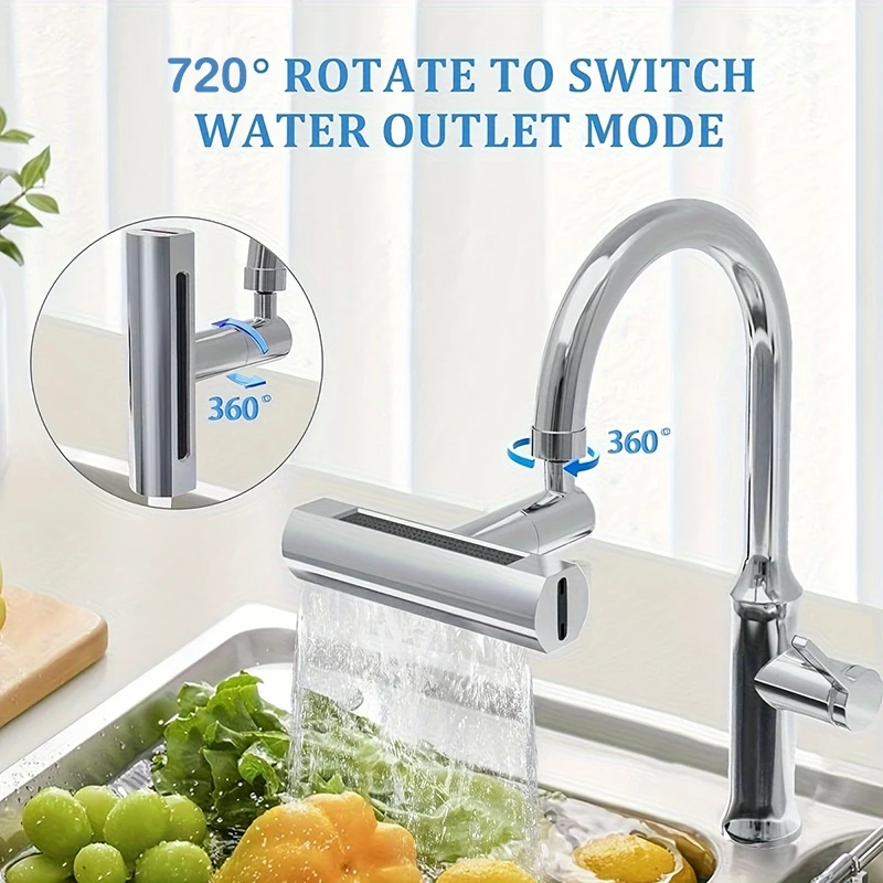 720° Rotation 4 in 1 Waterfall Kitchen Faucet 4-Function Kitchen Sink Extender Spray Nozzle High Pressure Kitchen Tap for Sink