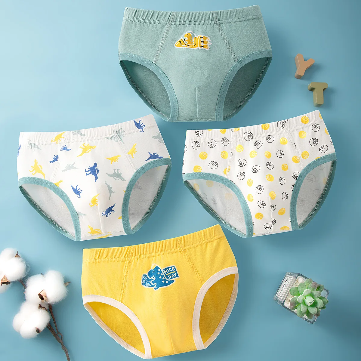 4pcs Childrens Underwears Cotton Kids Dinosaur Cartoon Panties Student Breathable Soft Underpant Boys Briefs Boxers Boys Panties