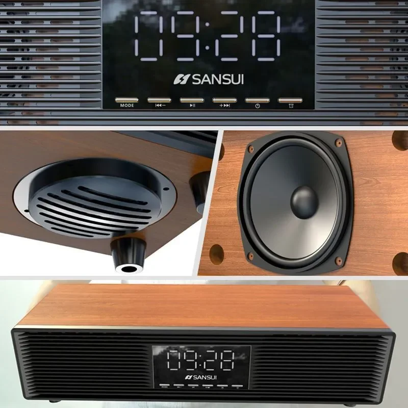 30W Wooden Home Theatre Speaker System Wireless Microphone Karaoke Bluetooth Speakers 3D Stereo TV Computer Clock Sound Box P500