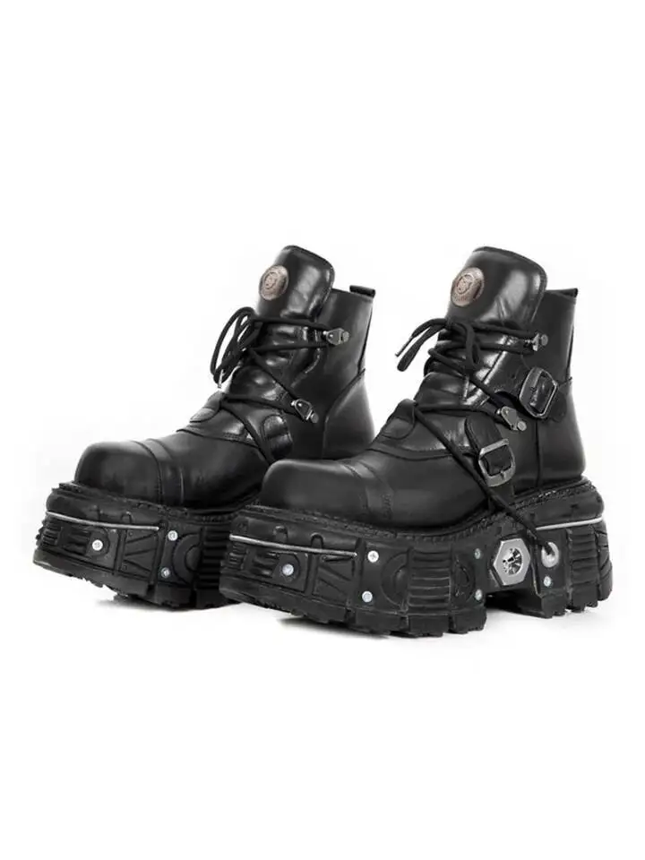 Heavy metal platform Gothic lace-up design dark punk short boots Gothic motorcycle boot short