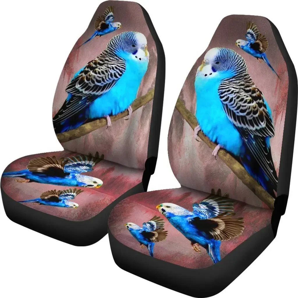 Blue Budgie (Budgerigar) Bird Print Car Seat Covers Set 2 Pc, Car Accessories Seat Cover