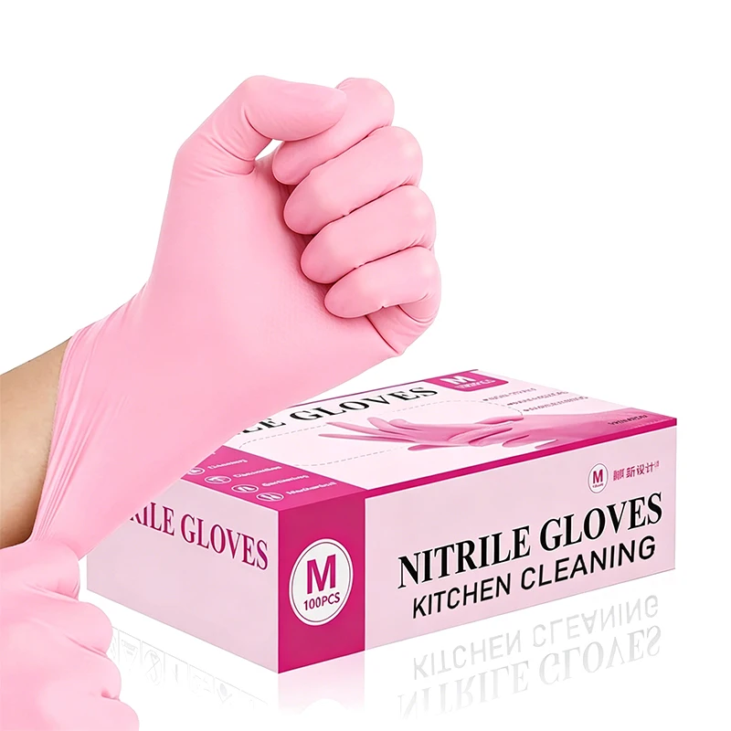 20/50/100PCS Pink Nitrile Gloves Disposable Kitchen Work Disposable Gloves Cleaning Hairdressing Pet Bathing Waterproof Tools