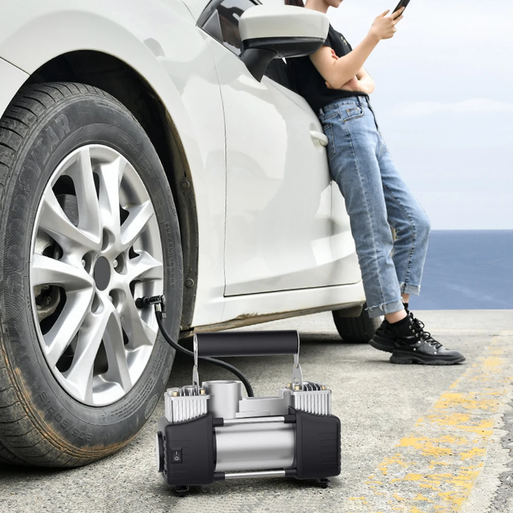 

12V Car Truck Air Compressor Heavy Duty Dual Cylinder Tire Inflator 150PSI Electric Car Tyre Inflator Automotive Inflation Pump