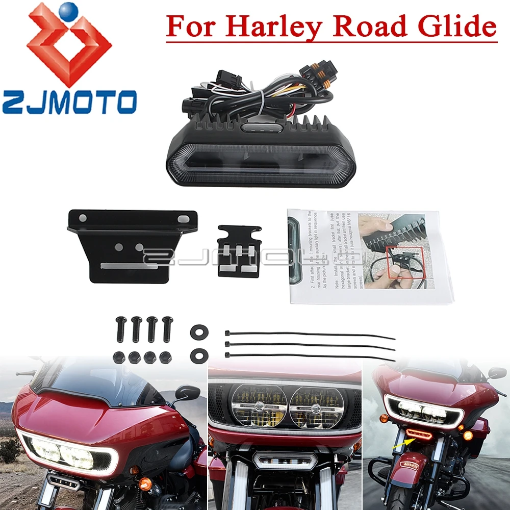 Motorcycle LED Fairing Auxiliary Light W/ Bracket Mount Kit For Harley Road Glide Cowl Lower Ancillary Light Bar Run Brake Lamp