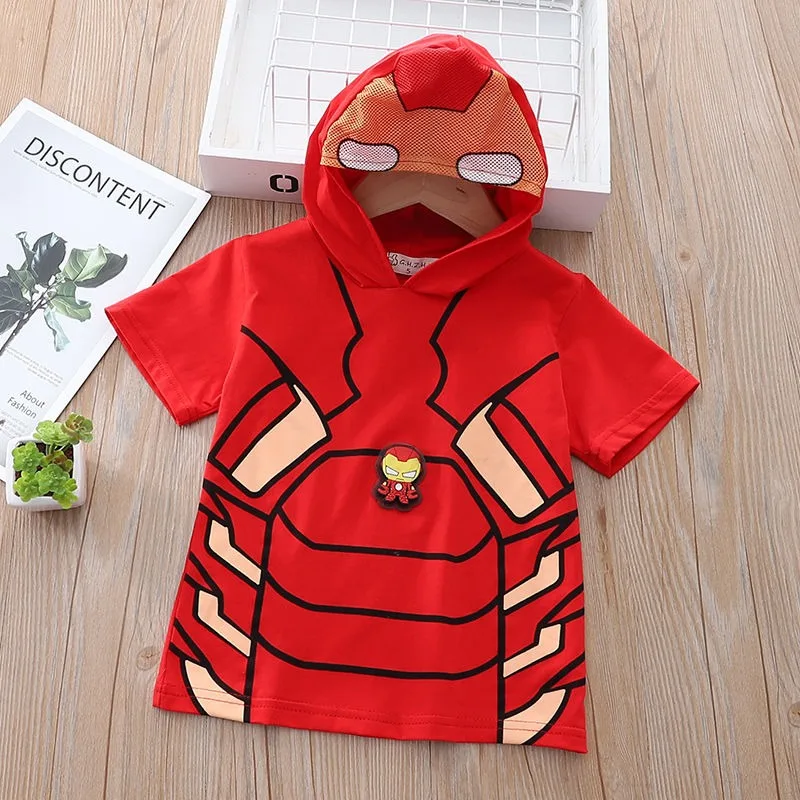 Marvel series cartoon creative anime Iron Man Spiderman boys summer new soft and versatile T-shirt short sleeve cotton loose top