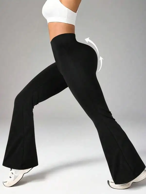 Women's spring and summer high waisted tight fitting flared pants, slim leg lon… - Image 5