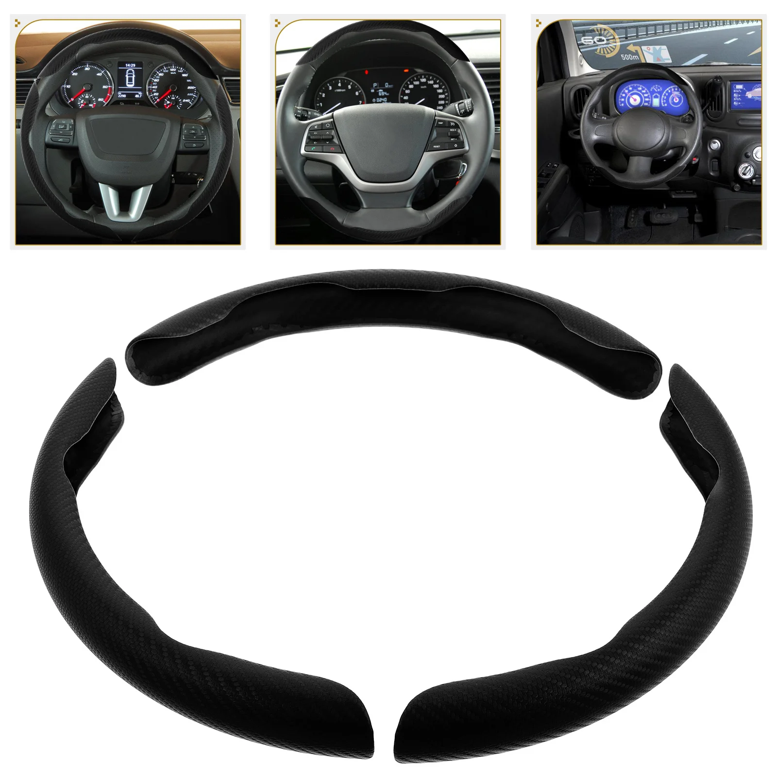 

3pcs Steering Wheel Cover 15-Inch Carbon Fiber Universal Fit Anti-Slip Grip All-Season Car Accessory For Suv Truck Golf Cart