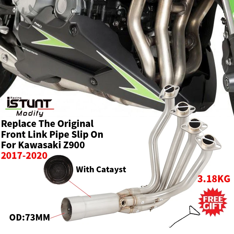 Motorcycle Exhaust Escape Systems Connection Tube Modified Front Link Pipe With Catalys Slip On For Kawasaki Z900 2017 - 2020