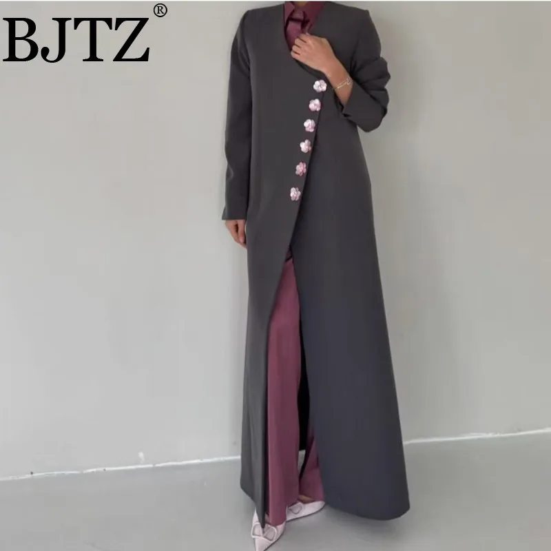 

BJTZ Women's 2025 Spring Autumn Tide Personalized Cutting 3-D Flower Decoration Medium To Long Windbreaker Coat Outerwear